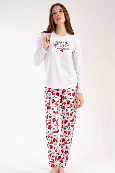 VİENETTA Set de pijamale din bumbac, cu mâneci lungi, cu gât rotund, cu mâneci lungi, bej