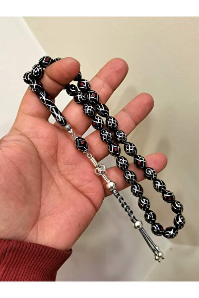 USTATESBİH Özel Gümüş İşlemeli Oltu Taşı Tesbih