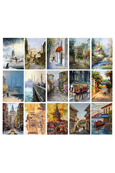 TELLGRAF Türk Ressamları Tabloları Temalı Kartpostal Seti (10x15 cm 15 Adet)