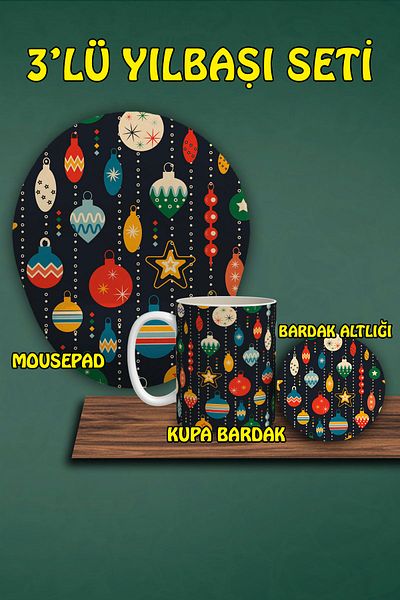 HobiShop Комплект от 3 чаши и подложки за мишка с коледна тематика