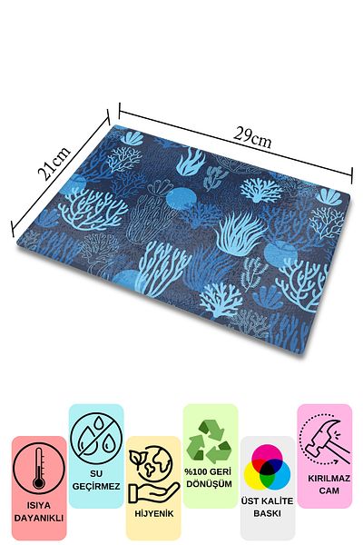 Postifull Cutting Board, Printed on Thick and Unbreakable Glass, Blue Ocean Drawing Printed - 21*30cm, Chopping Board