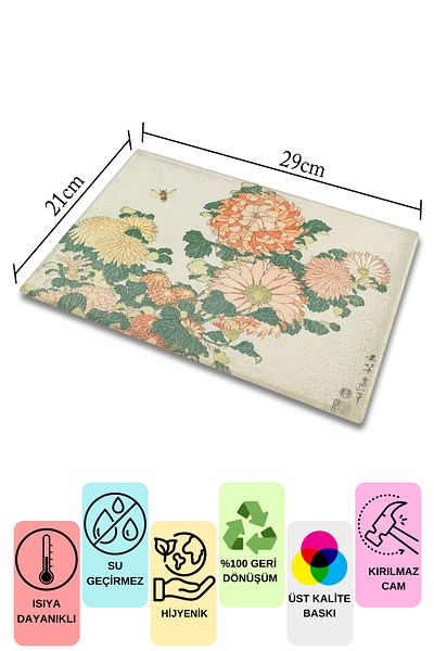 Postifull Cutting Board, Printed on Thick and Unbreakable Glass - Hokusai Artwork Printed - 21*30cm, Chopping Board