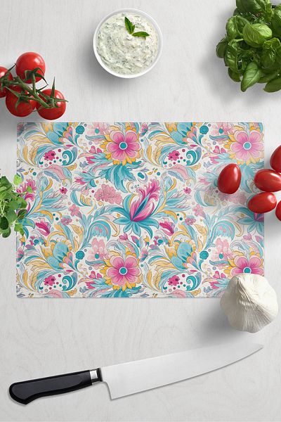 Postifull Cutting Board, Thick and Unbreakable Glass, Colorful Botanical Flower Printed - 21*30cm, Chopping Board