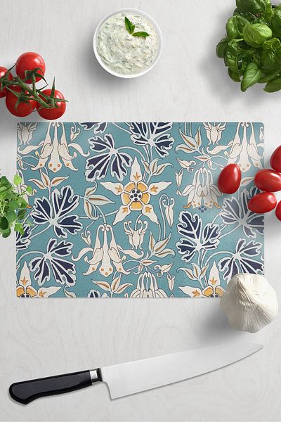 Postifull Cutting Board, Thick and Unbreakable Glass, Colorful Botanical Flower Printed - 21*30cm, Chopping Board