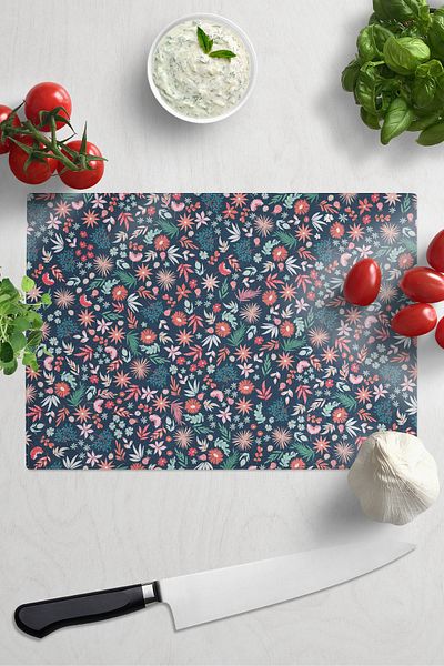 Postifull Cutting Board, Thick and Unbreakable Glass, Colorful Botanical Flower Printed - 21*30cm, Chopping Board