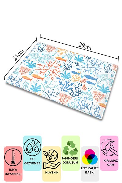 Postifull Cutting Board, Printed on Thick and Unbreakable Glass, Blue Ocean Drawing Printed - 21*30cm, Chopping Board