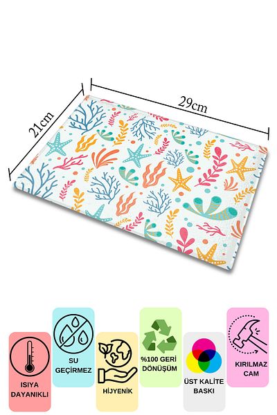 Postifull Cutting Board, Printed on Thick and Unbreakable Glass, Blue Ocean Drawing Printed - 21*30cm, Chopping Board