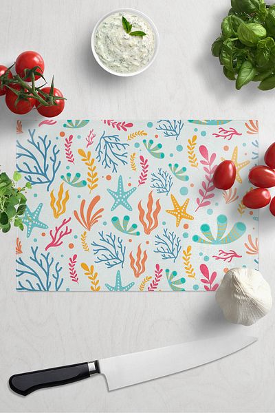 Postifull Cutting Board, Printed on Thick and Unbreakable Glass, Blue Ocean Drawing Printed - 21*30cm, Chopping Board
