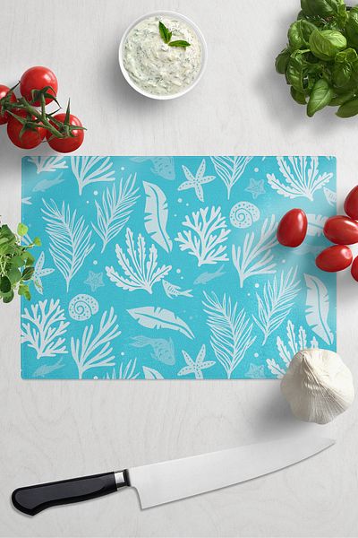 Postifull Cutting Board, Printed on Thick and Unbreakable Glass, Blue Ocean Drawing Printed - 21*30cm, Chopping Board