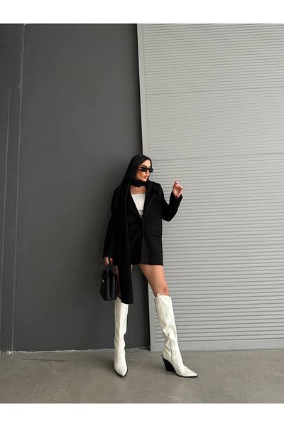 Rabury Butik 2-Piece Thick Black Blazer Jacket with Shawl