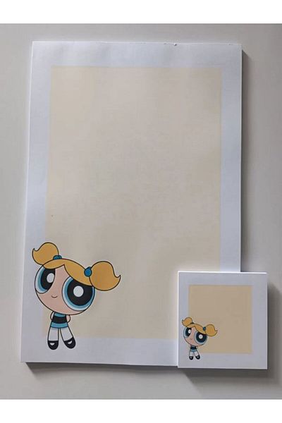 EyER Shoping Powerpuff Girls a4 Large and Square Small Size 2 Pieces Notebook with Checked Copart Glue Yellow