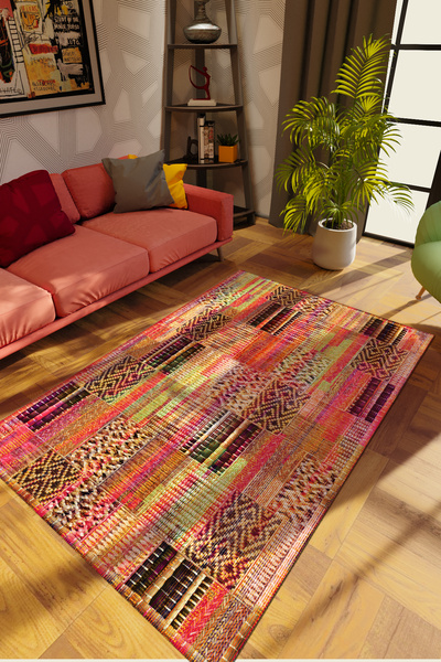 10 Post Online Modern Patchwork Karışık Renkli Dijital Baskı Halı Kaydırmaz I...