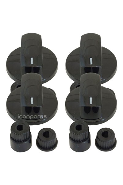 icanPARES Hotpoint Ariston-ıcf-ınterfox Uyumlu Ankastre Set Üstü Ve Ocak 4 Lü Düğme Takımı - Siyah