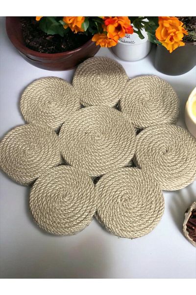 peakbay zirveyi hisset 4 Pieces Daisy Wicker Jute Placemat / Plate 35cm