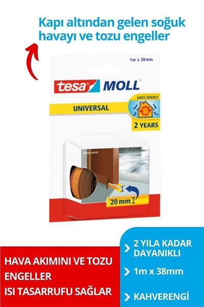 Tesa Moll General Purpose Door-Floor Wind Blocking Foam, 1m:38mm, Brown