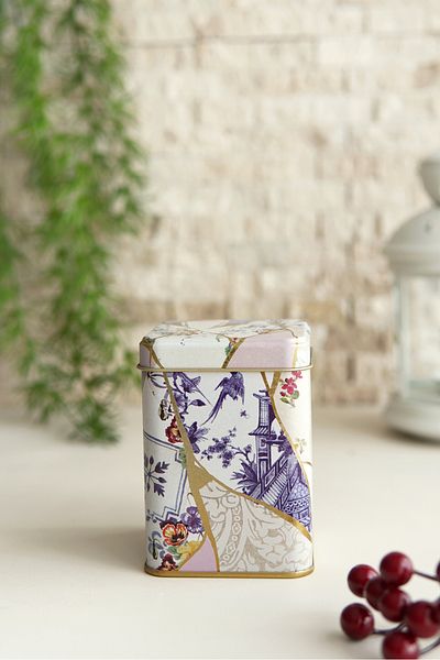 EVLE Er008-5ı Kint Sugi Flower Patterned Square Metal Storage Container 8x8 Cm