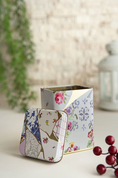 EVLE Er018-5ı Kint Sugi Flower Patterned Square Metal Storage Container 9x9 Cm