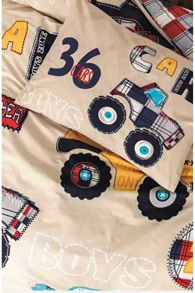 Cotton Box Σετ Παπλωματοθήκη Junior Μονό Αυτοκίνητα Μπεζ