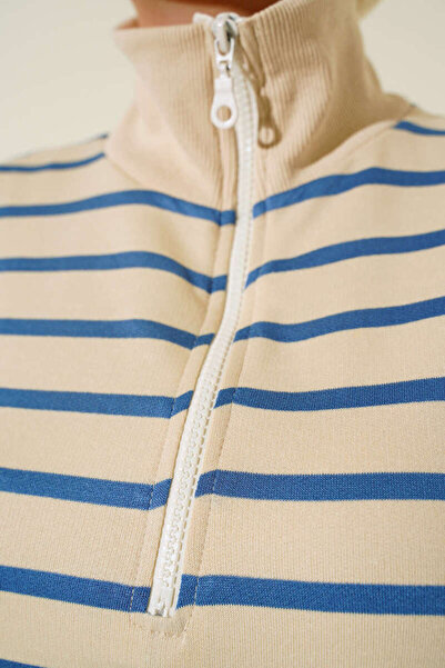 VOLT CLOTHİNG Kadın Yatay Çizgili Yaka Fermuarlı Tunik