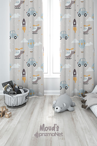 Moud's ستارة خلفية لغرفة الاطفال والرضع بطبعة سيارة وهيليكوبتر بجناحين - PRD-03
