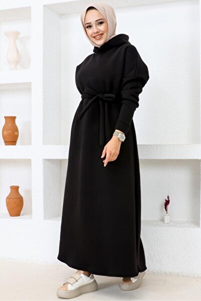 benguen 5651 Třívláknové šaty s kapucí černé