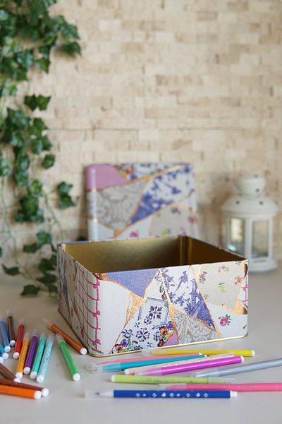 EVLE Er029-u5 Kint Sugi Patterned Square Metal Storage Container 24x24 Cm