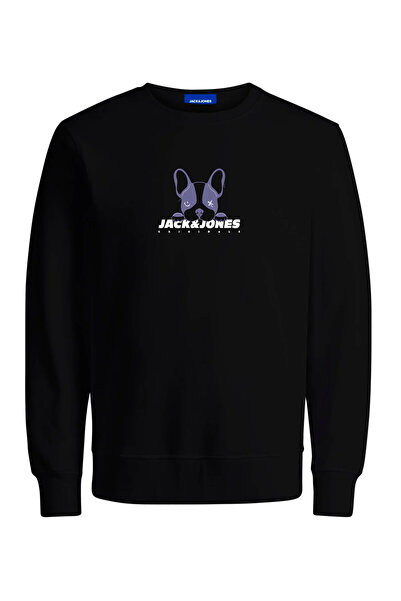 Jack & Jones Jack&Jones Bisiklet Yaka Siyah Erkek Pamuklu Sweatshirt 12248906