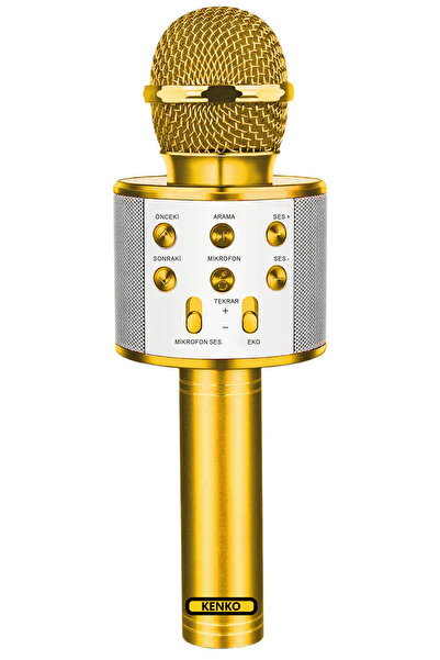 Kenko Karaoke Mikrofon Gold Altın Renk Bluetooth Hoparlör Hafıza Kartı Usb Aux Giriş Destekli Hadi Söyle