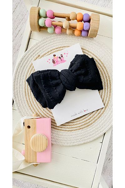 ALYA big bow stretchy black double ribbons 0-6 years old baby child bandana