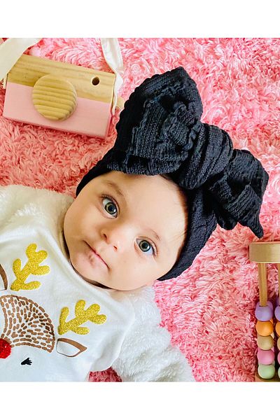 ALYA big bow stretchy black double ribbons 0-6 years old baby child bandana