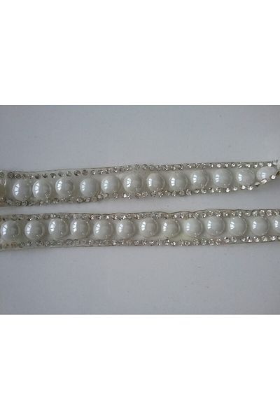 Armada Iron-On Crystal Stoned Half Pearl Ribbon ( Width: 1.2 cm)