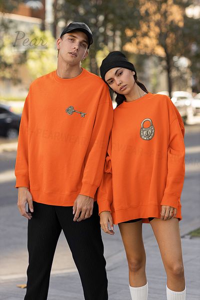 Pear Wear Key Lock Printed Unisex 3 Thread Raised Lover Set Oversize Φούτερ 2 τεμαχίων