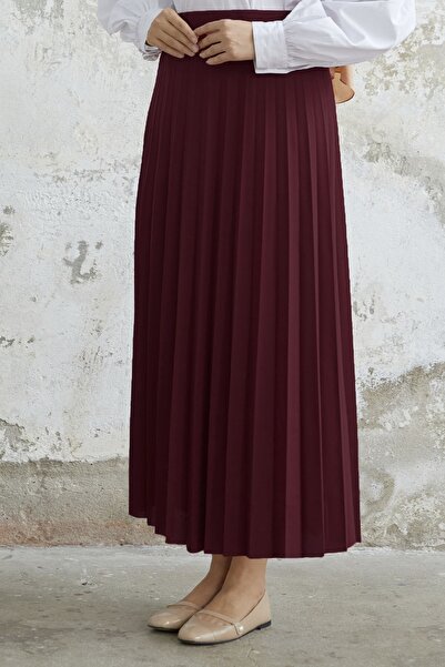 InStyle Luisa Waist Elastic Pleated Skirt - Claret Red