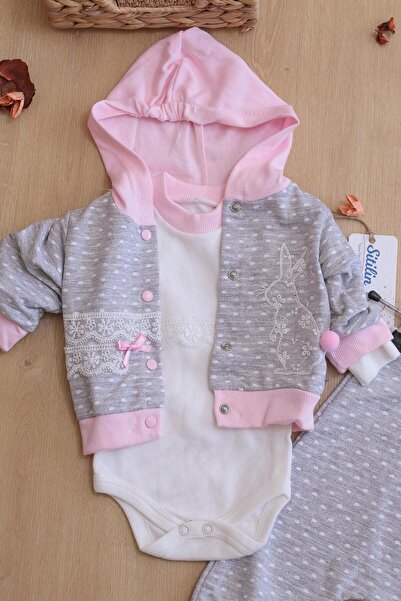 Sitilin Baby Girl Rabbit 3-Piece Hooded Baby Suit Set STL6418