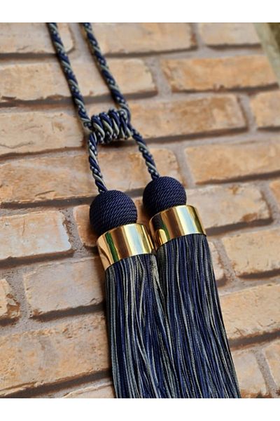 Akcan Navy Blue Light Gray Color Gold Ziba Long Bracelet