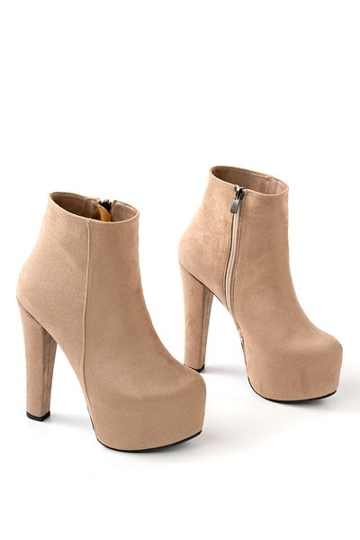 MASSOLE Μπεζ Suede Platform Boots Skin New Season Κομψό βραδινό φόρεμα Γυναικεία παπούτσια με τακούνι Premium μοντέλο