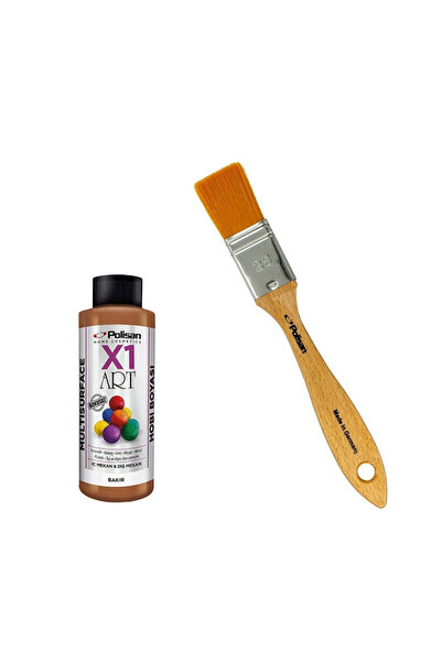 Polisan X1 Art Yaldızlı Akrilik Hobi Boyası 120ml - Bakır + X1 Art Pro Hobi İ...