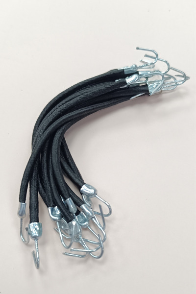 Diloshtrend Design 12 Adet Siyah Kalın Çengelli Lastik & Siyah Kancalı Lastik