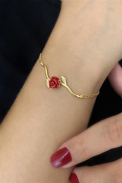 Ziu 925 Ayar 2,6 gram Gold Gül Motifli Kadın Gümüş Bileklik