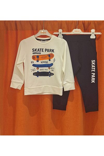 Macawi Skateboard Printed Tracksuit Set Ecru 6-7 Years