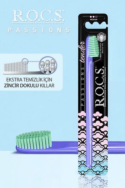 R.O.C.S. Passions Toothbrush Tender-navy blue Handle-green Bristle