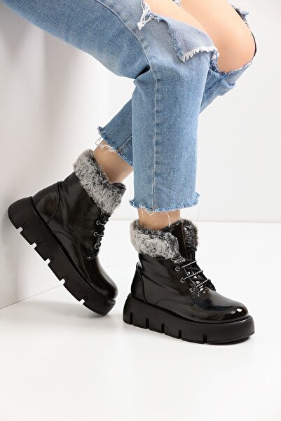 Night Shoes Kadın Siyah Peluşlu Bot