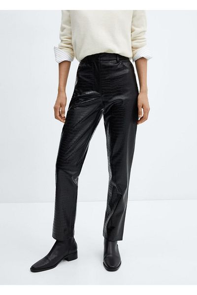 MANGO Woman Straight Cut Crocodile Skin Look Trousers