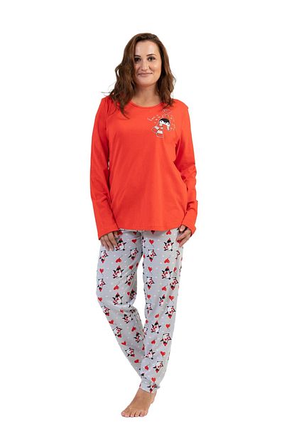 VİENETTA Set de pijamale din bumbac, cu mâneci lungi, cu mâneci lungi, cu gât rotund, cu inimă roșie și gri
