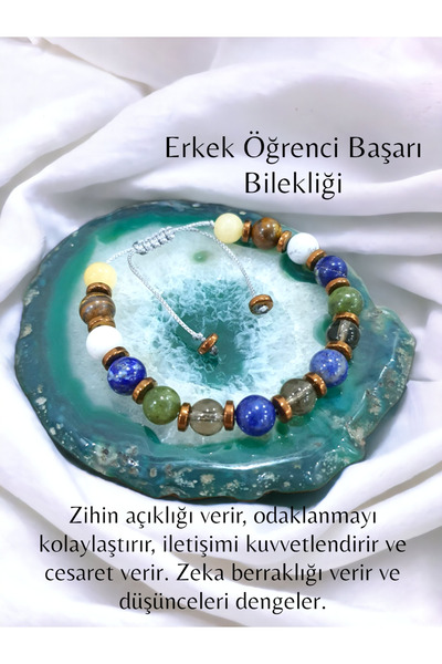 NBS Beautiful Naturel Stones Erkek Öğrenci Başarı Doğal Taş Bileklik Şık Tasa...