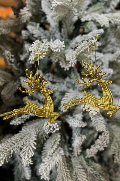 Huzur Party Store 2 τεμάχια Running Deer Στολίδι Χριστουγεννιάτικου Δέντρου Χρυσό Χρυσό Κίτρινο Χρώμα Ελάφι 11x13 εκ. Πρωτοχρονιάτικο Πεύκο