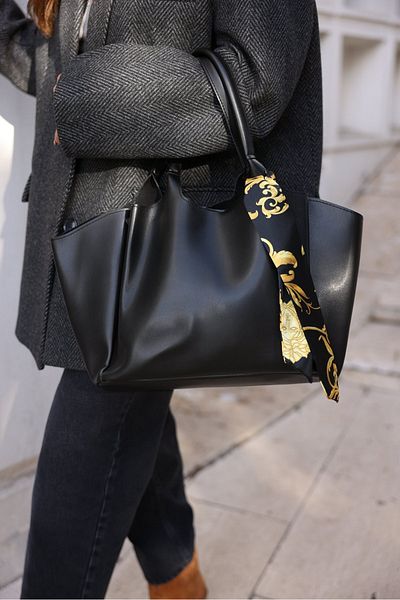 ARTON Women's Black 5 Compartment Large Shoulder Bag with Scarf