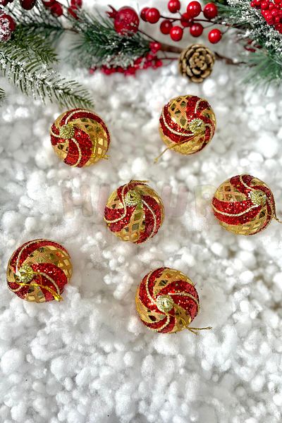 Huzur Party Store Red Gold Color Cici Ball 6 Pieces 5 Cm Gold Foil Patterned Ornament Christmas Pine Tree New Year Tree Ornament