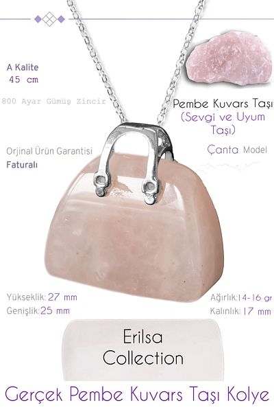 Tesbih Atölyesi Certified Bag Model Pink Quartz Stone Necklace
