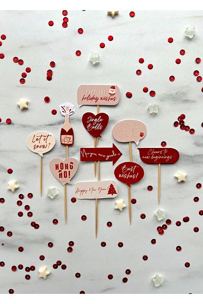 The Istanbul Event 2024 New Year's Themed 10-Piece Tiny Cupcake Topper - New Year's Party Cake Speech Bubble Sticks Set